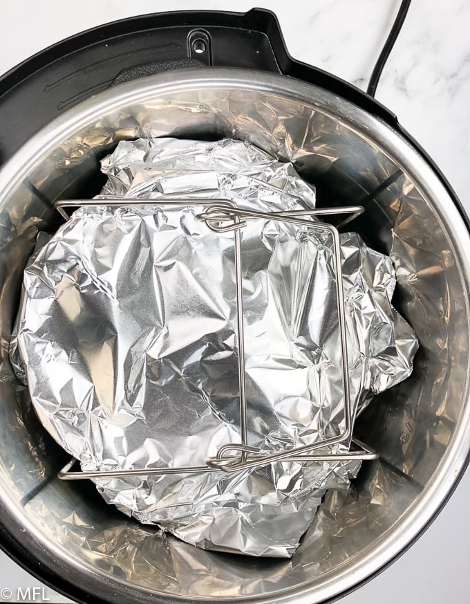 instant pot bread pudding covered with foil inside instant pot