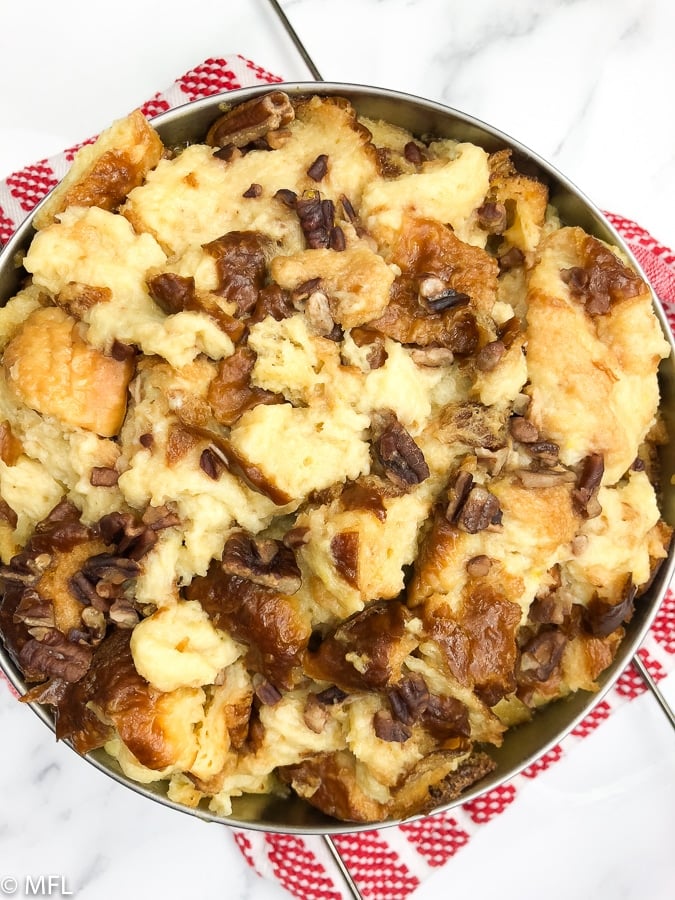 instant pot bread pudding before caramel glaze