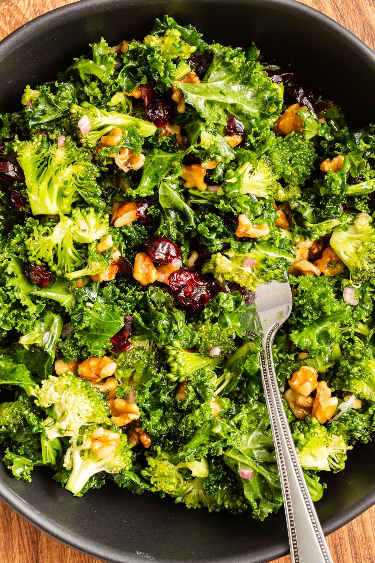close up photo os kale broccoli salad