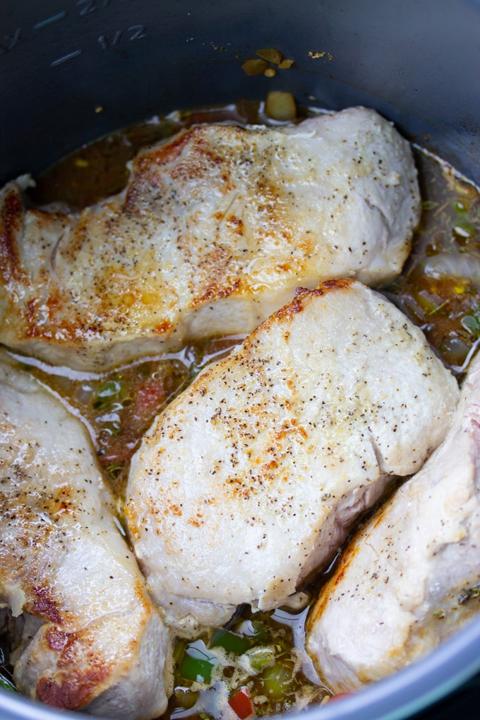 pork chops in instant pot insert before pressure cooking