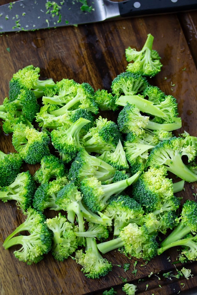 broccoli chopped on cutting board