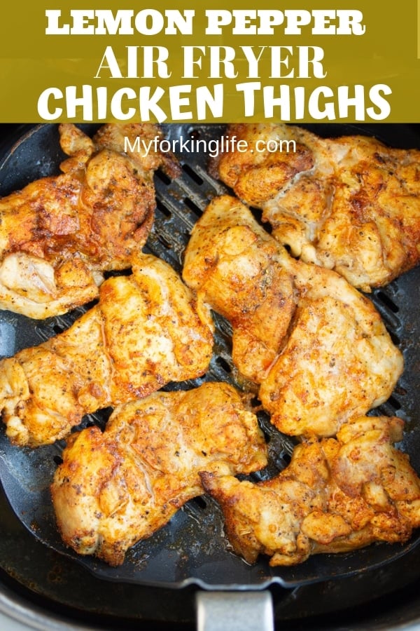 pinnable image for lemon pepper air fryer chicken thighs