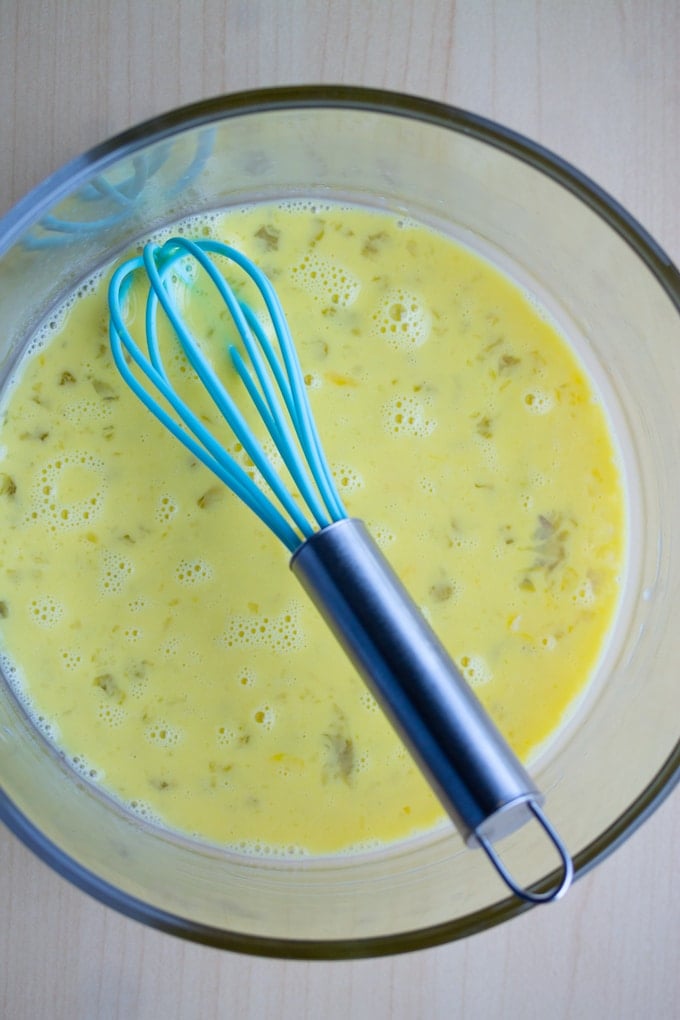 egg and milk whisked in a bowl