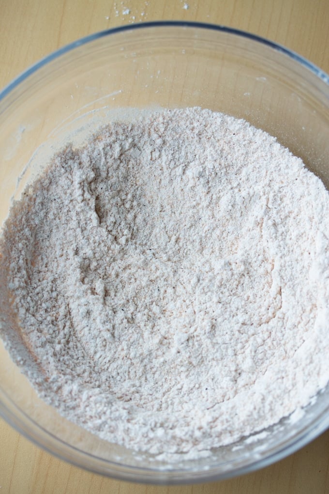 flour and seasoning mixed in bowl