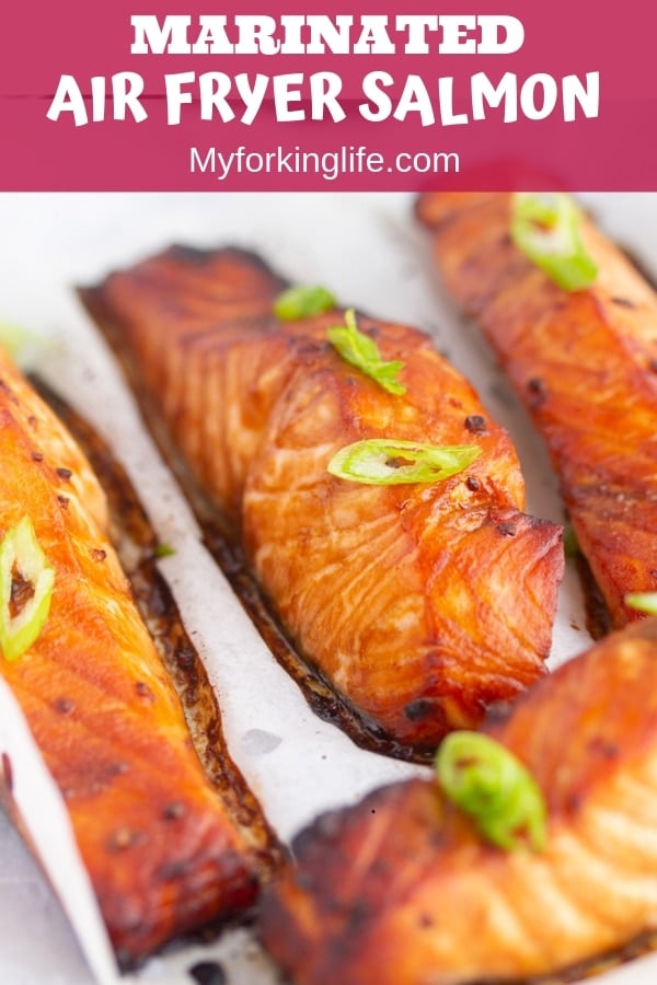 pin image of cooked air fryer salmon