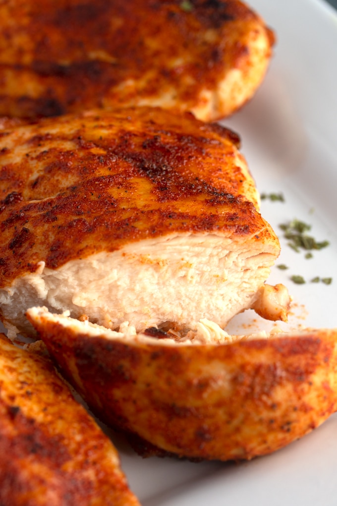 chicken breast on plate cut