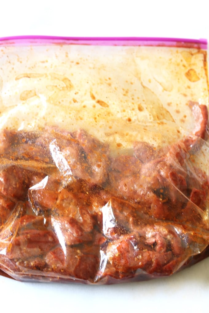 steak in plastic bag with marinade