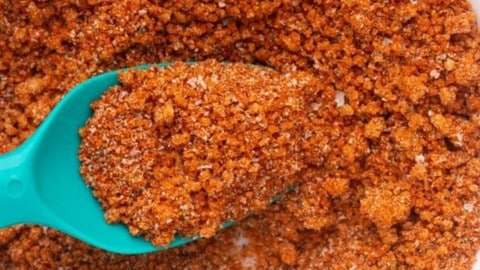 bbq seasoning in bowl with spoon sticking into it from left