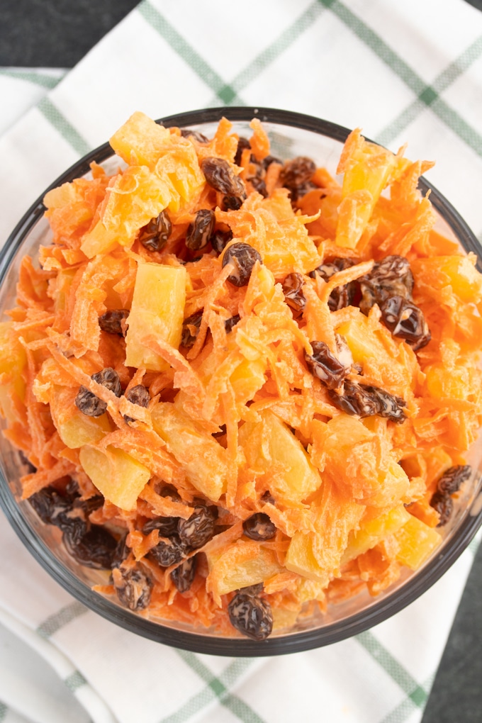 carrot raisin salad in a bowl