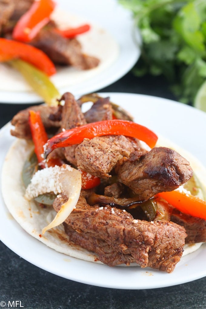 air fryer steak fajitas on a plate