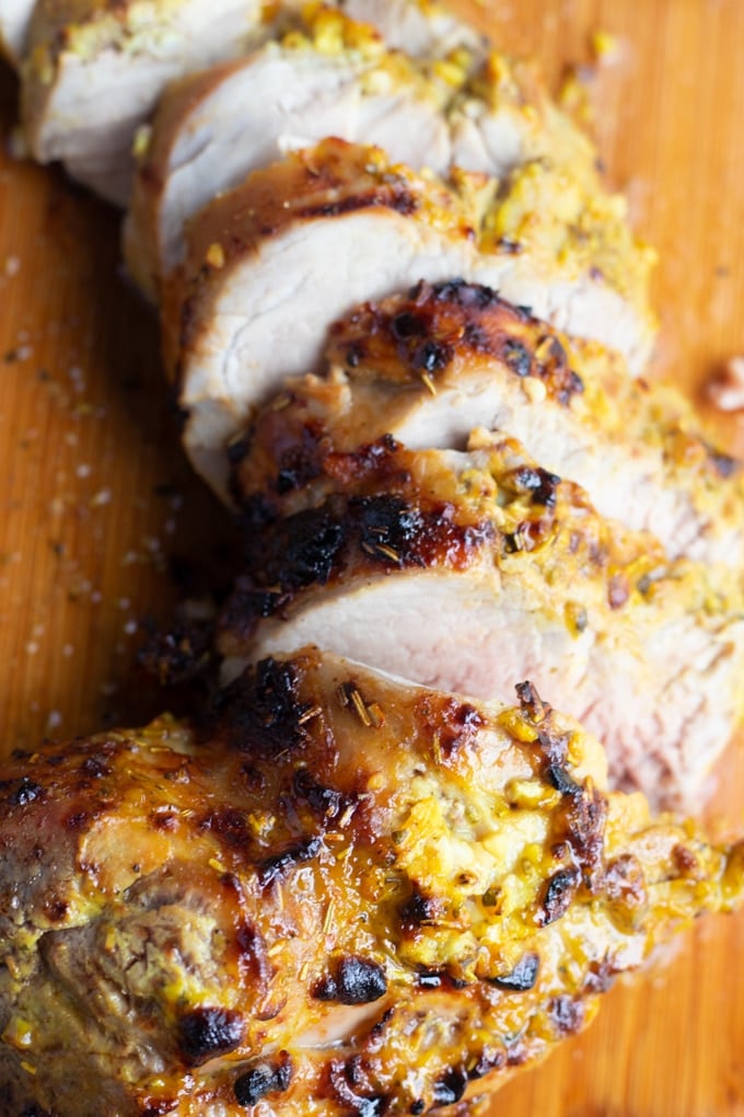 air fryer pork tenderloin sliced and up close