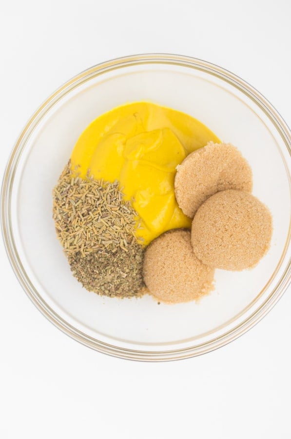 mustard, spices, and brown sugar in a bowl