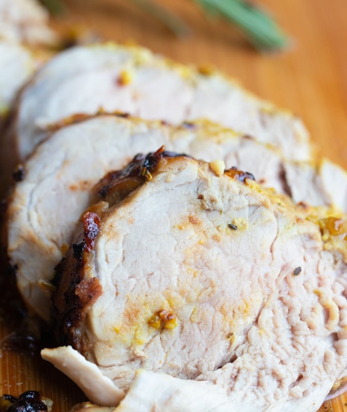 close up view of air fried pork tenderloin