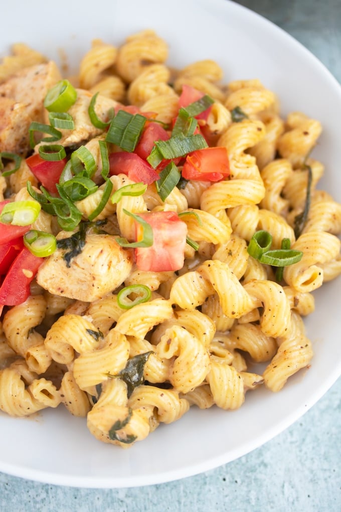 Cajun chicken pasta in a bowl