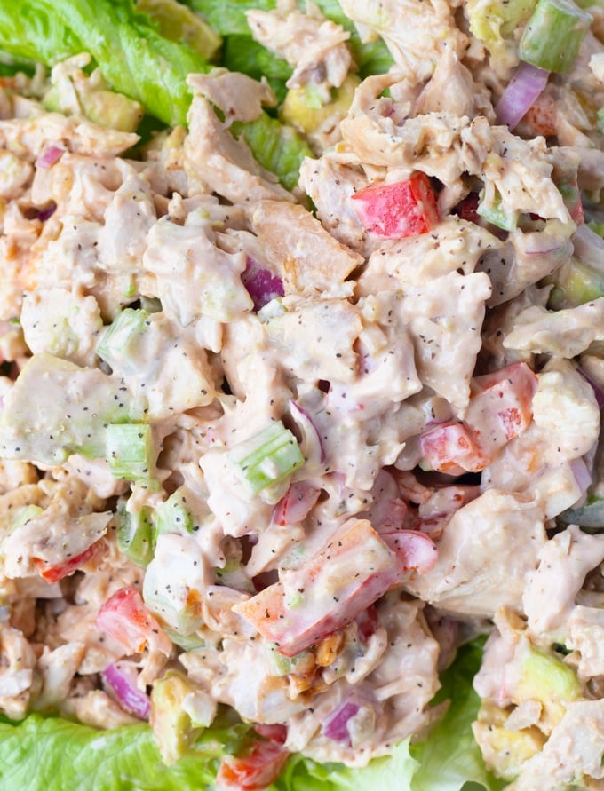 close up photo of rotisserie chicken salad