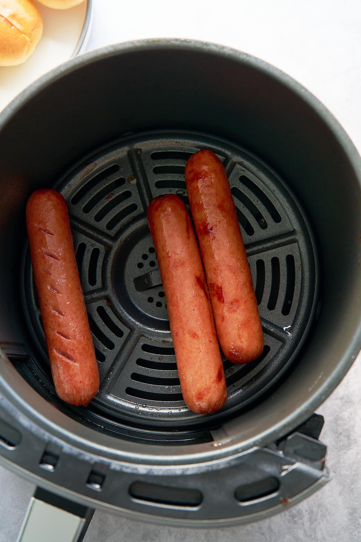cooked hot dogs in air fryer basket