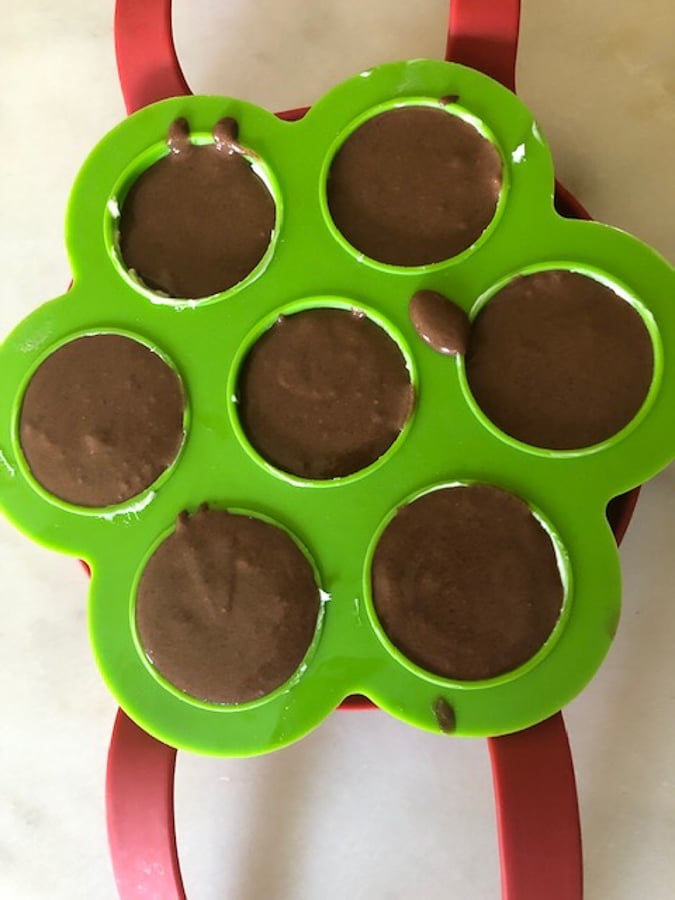 chocolate cake batter in egg bite mold