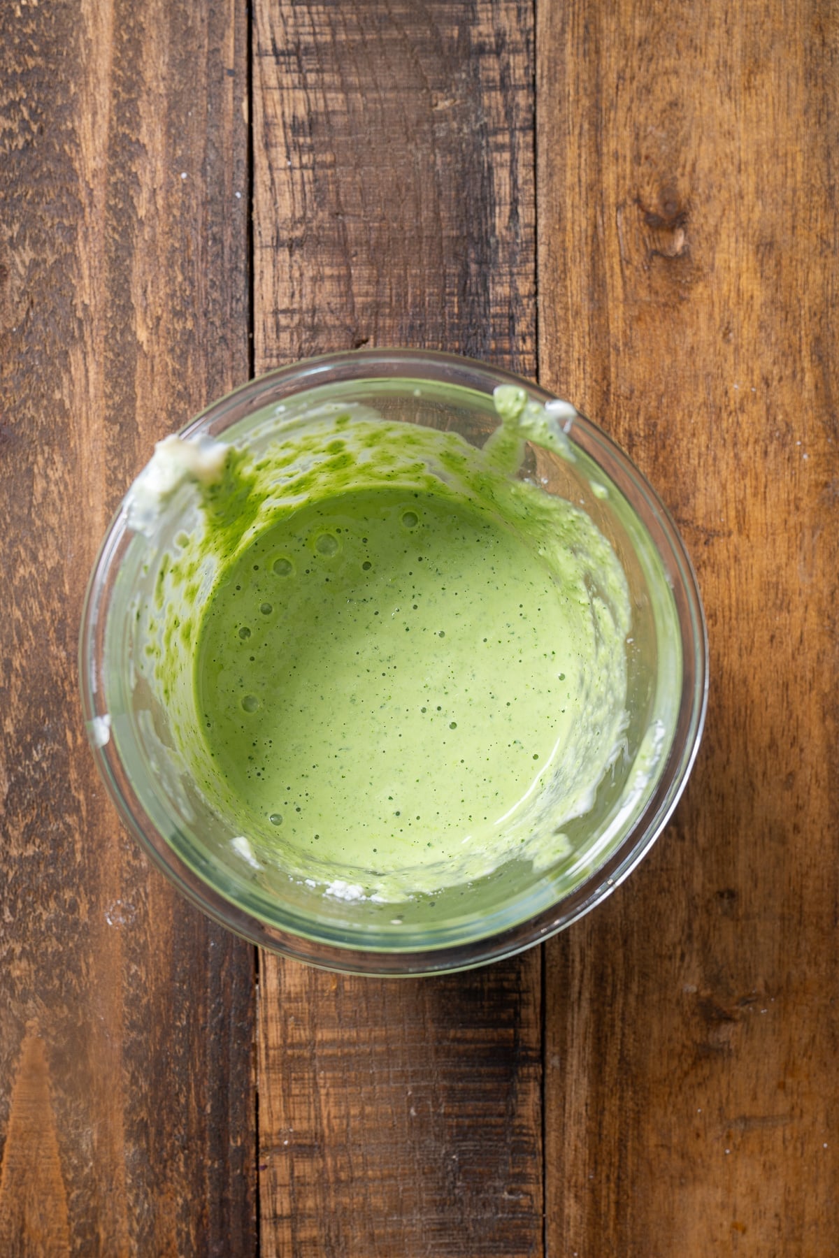 blended green sauce in jar
