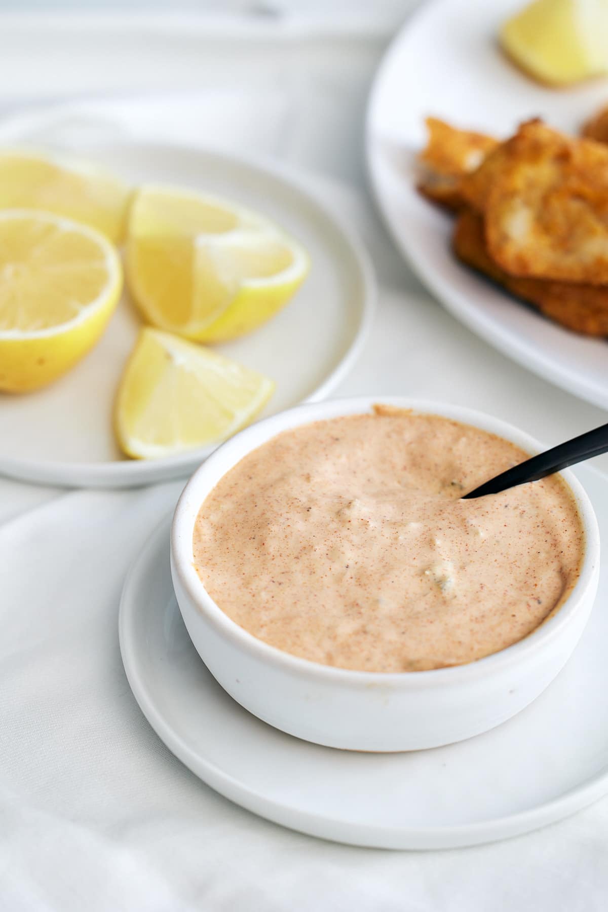 homemade remoulade sauce in a bowl from above
