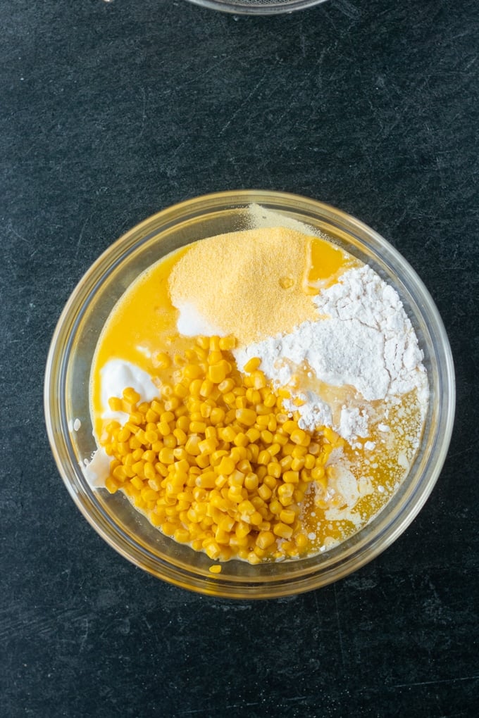 ingredients for corn souffle sitting in bowl