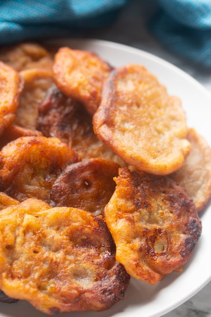 banana fritters on white plate