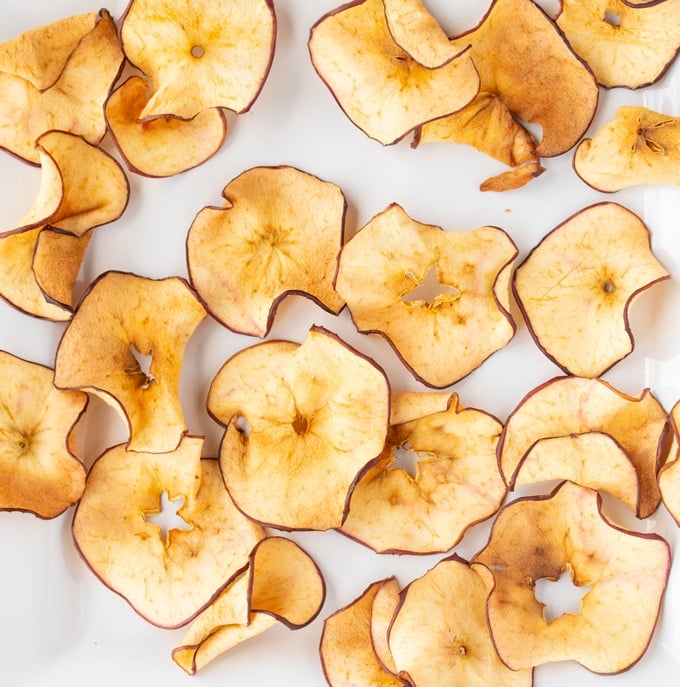 apple chips on a white plate