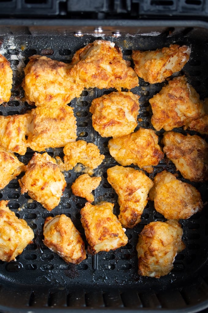 cooked air fryer chicken nuggets in basket