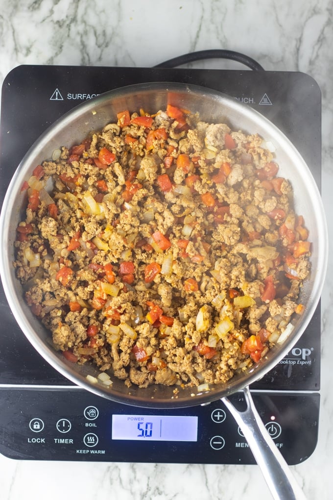 ground turkey taco meat in skillet