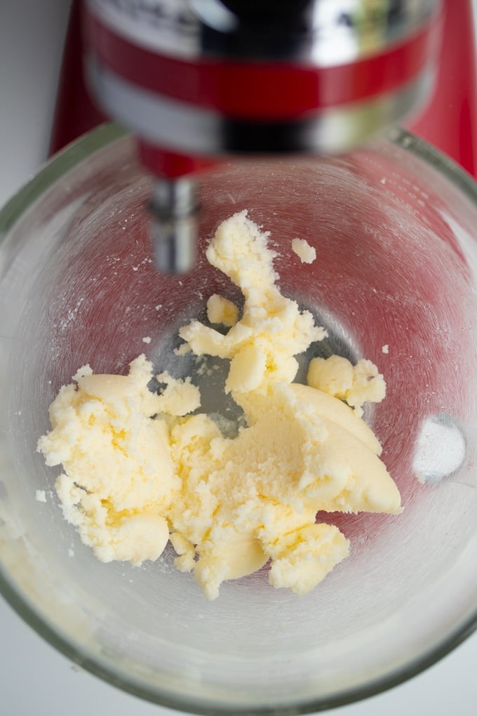 butter creamed in a mixing bowl