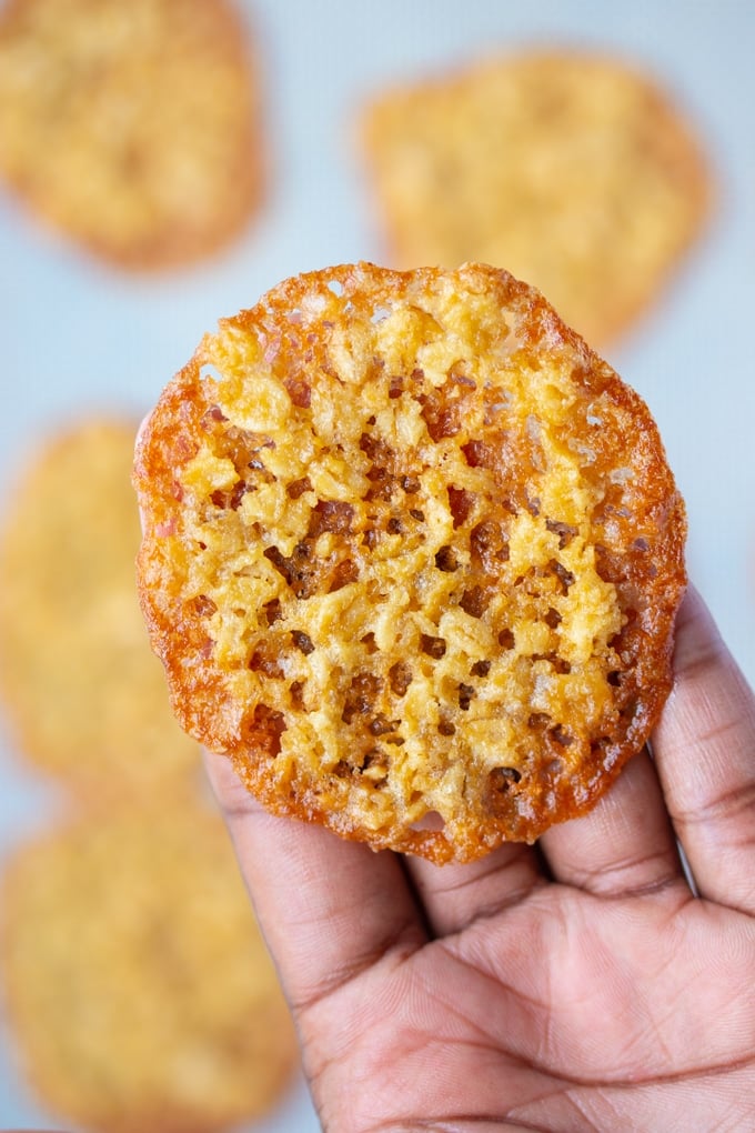 lace cookie being held in hand