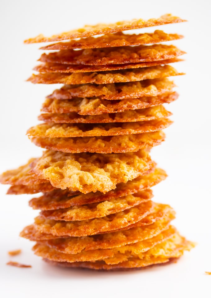 lace cookies stacked on top of each other