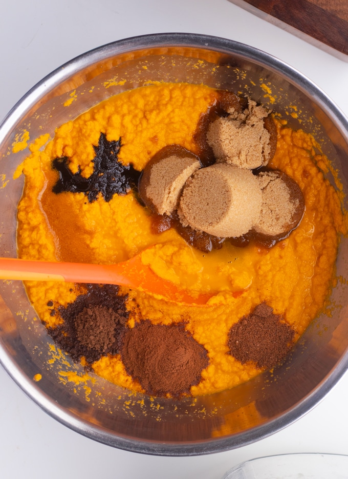 sweet potato puree with sugar and spices in a bowl