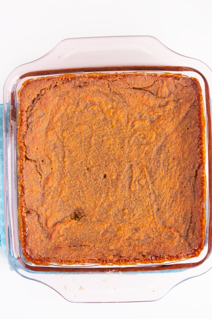 baked sweet potato pudding in baking dish