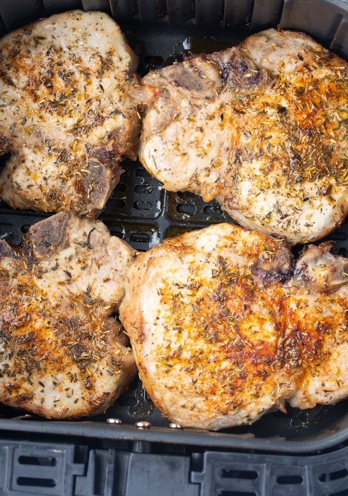 finished pork chops in air fryer basket