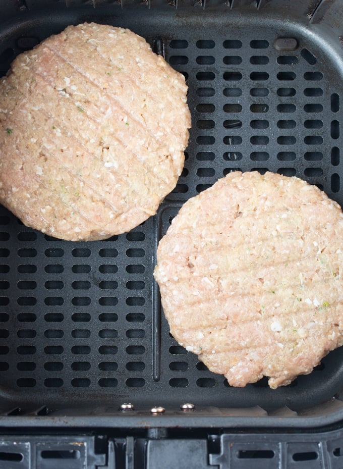 raw turkey patties in air fryer basket