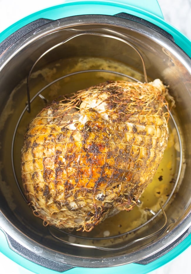 finished boneless turkey breast inside of instant pot