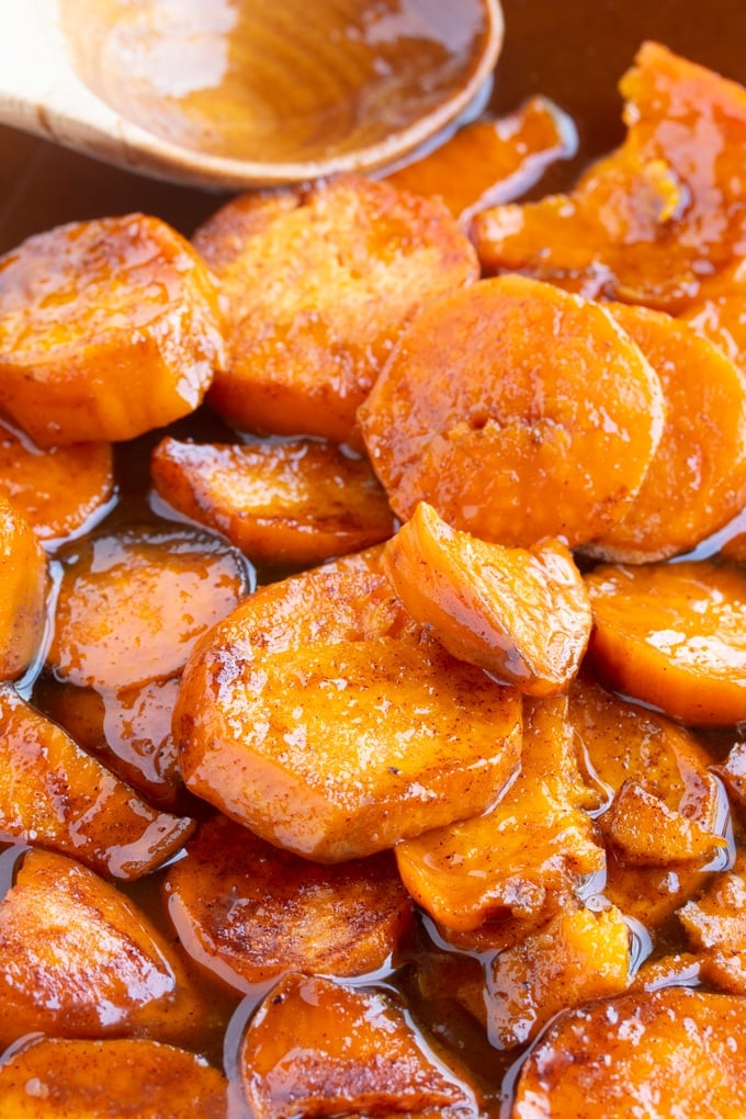 candied sweet potatoes close up photo