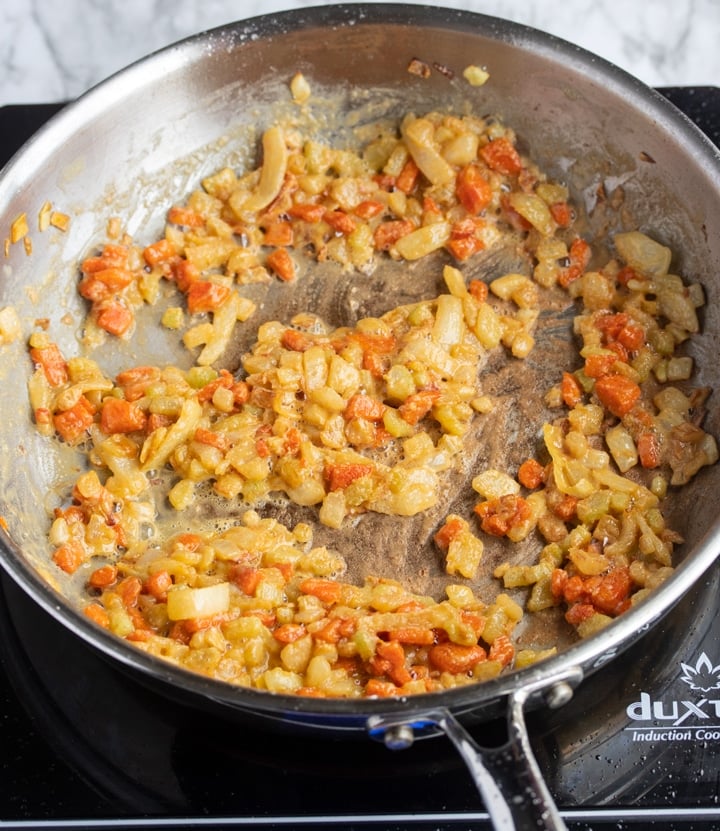 vegetables with flour in skillet