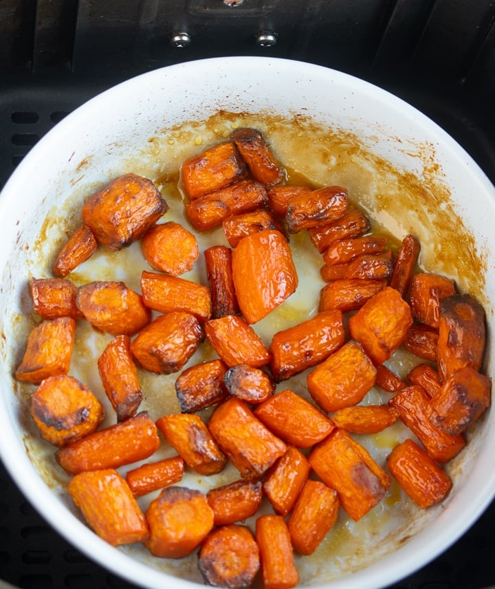 carrots that have been roasted in bowl in air fryer
