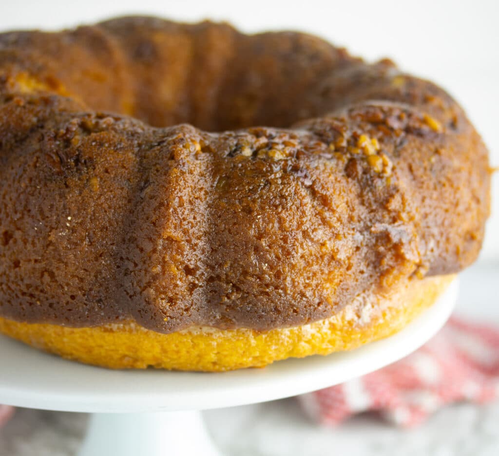 rum cake on platter