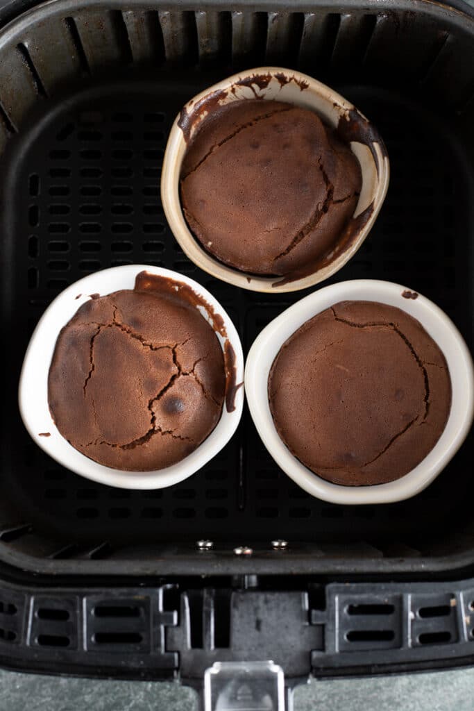 baked chocolate molten lava cakes in air fryer basket