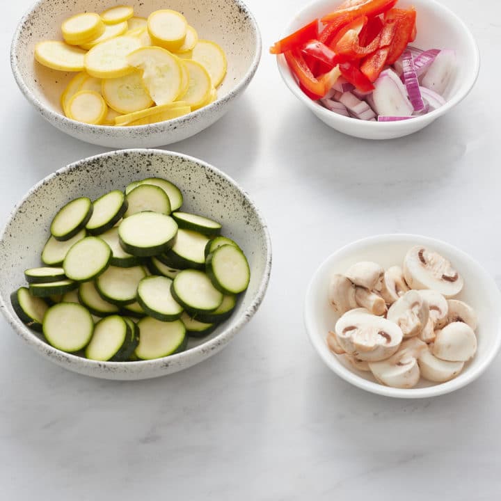 Vegetables on a white work top