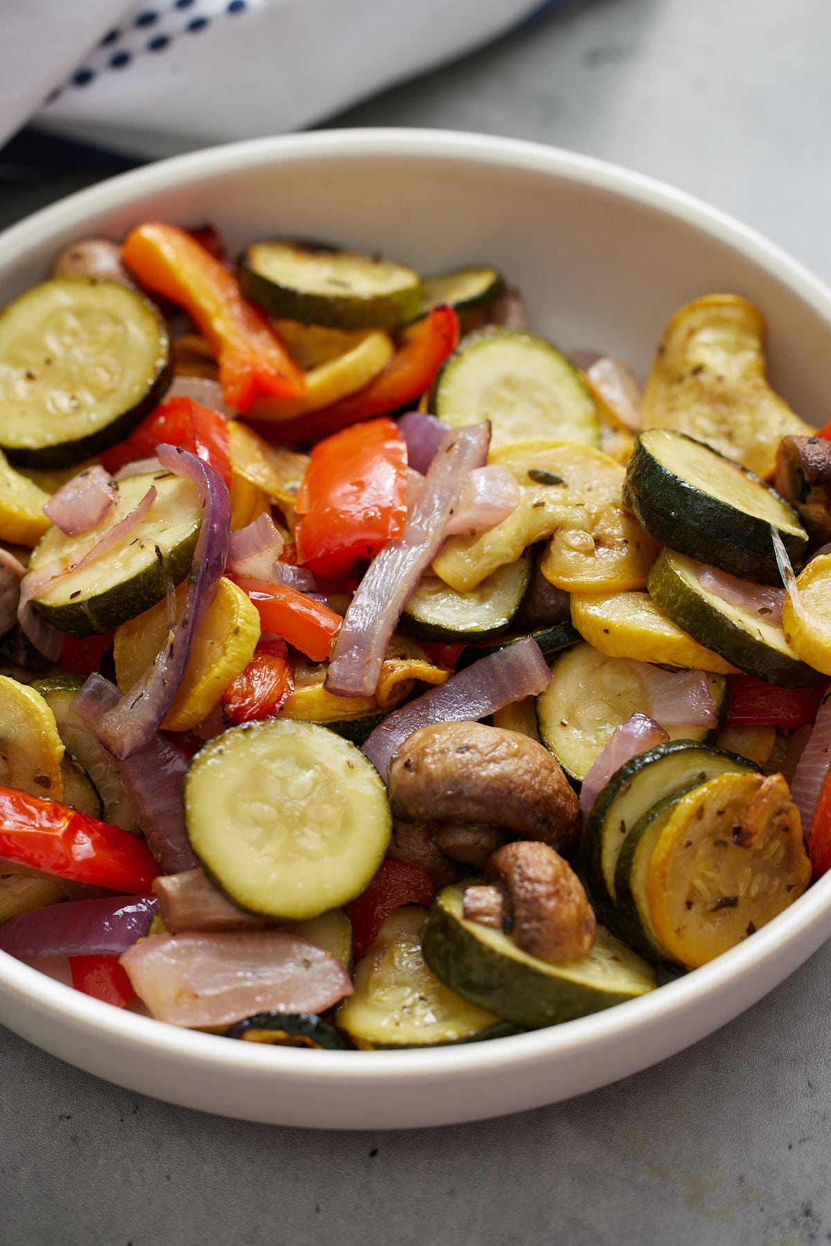 Close up of the marinated air fryer vegetables