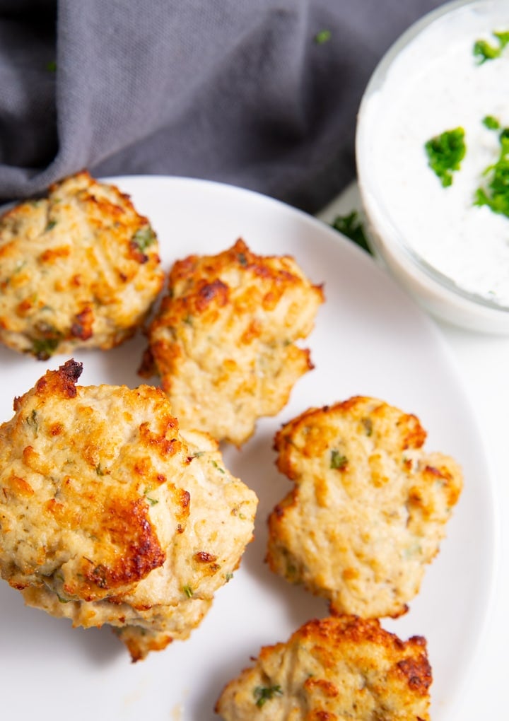 Chicken patties served on a white plate