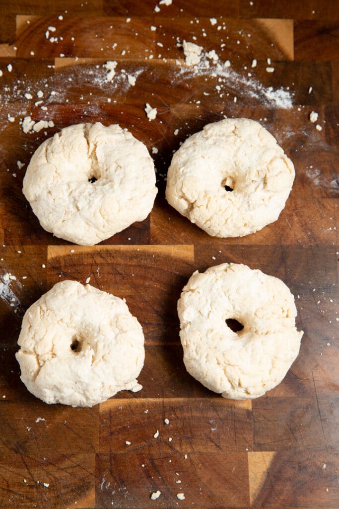 dough shaped into bagels