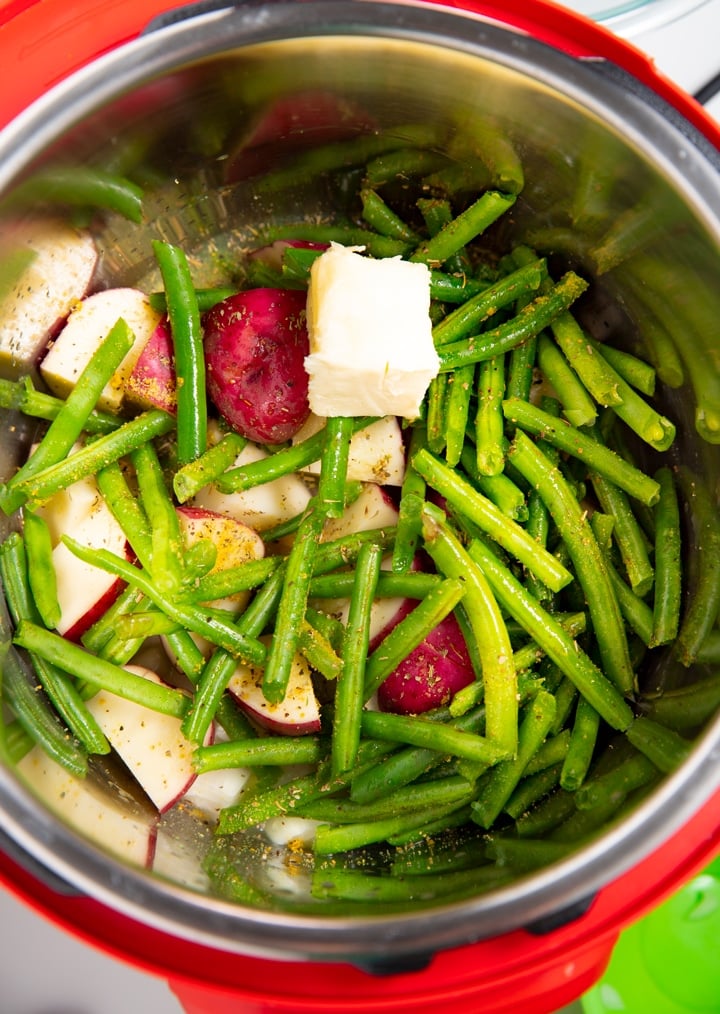 The ingredients for the dish in the Instant Pot