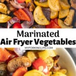 Pinterest graphic of marinated air fryer vegetables