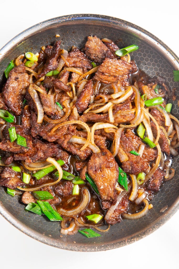 Mongolian beef in a skillet
