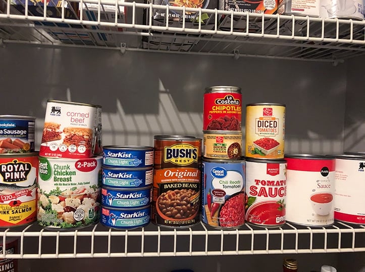 canned goods on pantry shelf