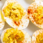 deviled eggs on white background